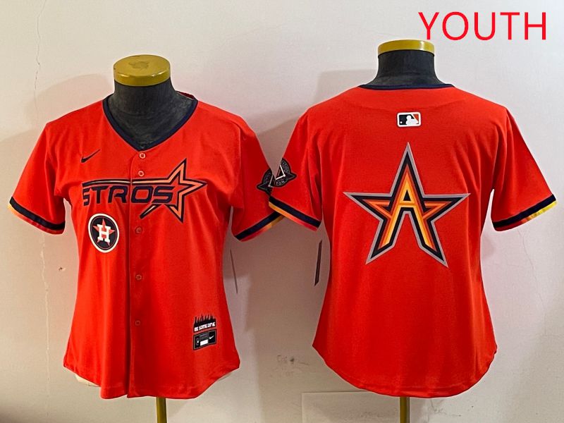 Youth Houston Astros Blank Orange Three generations Joint Name 2025 Nike MLB Jersey style 10->youth mlb jersey->Youth Jersey